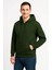 Erkek Üç Iplik Kapüşonlu Tam Fermuarlı Kanguru Çepli Sweatshirt Hoodie - Haki 1