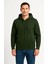 Erkek Üç Iplik Kapüşonlu Tam Fermuarlı Kanguru Çepli Sweatshirt Hoodie - Haki 4