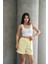 Kadın Sarı Beli Lastikli Keten Şort 1