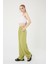Kadın Yağ Yeşili Keten Karışımlı Kore Model Palazzo Pantolon 3