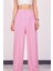 Kadın Pembe Keten Pile Detaylı Palazzo Pantolon 1
