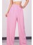 Kadın Pembe Keten Pile Detaylı Palazzo Pantolon 2