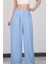 Kadın Bebe Mavi Keten Pile Detaylı Palazzo Pantolon 2