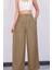Kadın Haki Keten Pile Detaylı Palazzo Pantolon 3