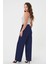 Kadın Lacivert Yüksek Bel Cırtlı Palazzo Pantolon 5