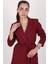 Kadın Bordo Bel Bağlamalı Blazer Ceket 1