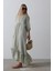 Çizgili Oversize V Yaka Elbise - Haki 3