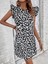 Kadın Kısa Kollu Kolları Fırfır Detay Arkası Bağlamalı Leopar Desen Kolsuz Mini Mikro Elbise 4