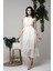 Ekru Halter Yakalı Kuşaklı Elbise 1