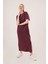 Yırtmaç Detaylı Kısa Kollu Salaş Maxi Bordo Elbise 3