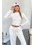 Kadın Bisiklet Yaka Uzun Kollu Basic Ikili Takım Beyaz - 26K 2541 3