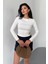 Kadın Bisiklet Yaka Uzun Kollu Aksesuar Detaylı Bluz Beyaz - 26K 2545 2