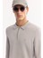 Erkek Gri Polo Yaka Fermuarlı Rayon Tüylenmeyen Basic Triko Regular Fit Kazak B005150 2