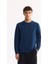 Erkek Petrol Mavi Bisiklet Yaka Pamuklu Bi-Stretch Basic Regular Fit Sweatshirt A52Y1328 1