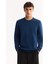 Erkek Petrol Mavi Bisiklet Yaka Pamuklu Bi-Stretch Basic Regular Fit Sweatshirt A52Y1328 6