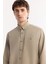 Erkek Vizon Düğmeli Yaka Pamuklu Soft Touch Regular Fit Gömlek B002036 2