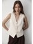Kadın Astarlı Düğme Detaylı Keten Yelek 3
