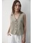 Kadın Astarlı Düğme Detaylı Keten Yelek 4