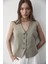 Kadın Astarlı Düğme Detaylı Keten Yelek 5
