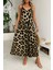 Kadın Ip Askılı Geniş V Yakalı Leopar Desenli Süprem Elbise 1
