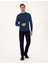 Erkek Indigo Melanj Slim Fit Çeyrek Yaka Basic Triko Kazak 50314188-VR155 4