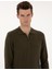 Erkek Haki Slim Fit Polo Yaka Fermuarlı Basic Triko Kazak 50314191-VR027 2