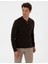 Erkek Koyu Kahverengi Slim Fit Polo Yaka Fermuarlı Basic Triko Kazak 50314191-VR084 1