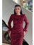 Pul Payet Kumaş Tesettür Abiye Elbise - Bordo 4