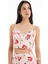Domates Desenli Askılı Crop Bluz Pembe 3