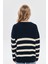 V Yaka Çizgili Triko Kazak Lacivert-Ekru 5