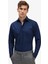 Erkek Lacivert %100 Pamuk Saten Non-Iron Ütü Istemeyen Casual Cepsiz Modern Fit Gömlek 1
