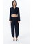 Vatka Detaylı Crop Blazer Ceket Lacivert 3