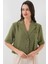 Kadın BDART Dokulu Kısa Ceket, Gömlek Yaka ile Green 3