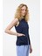 Düğmeli V Kesim Kolsuz Yelek Lacivert 4