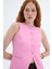 Düğmeli V Kesim Kolsuz Yelek Pembe 4