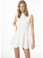 Pile Detaylı Kolsuz Mini Elbise Ekru 4