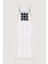 Önü Nakışlı Ince Askılı Keten Midi Boy Elbise Beyaz 2