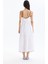 Önü Nakışlı Ince Askılı Keten Midi Boy Elbise Beyaz 5