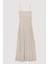 Ince Çizgili Etek Ucu Volanlı Askılı Uzun Elbise Naturel 2