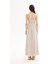 Ince Çizgili Etek Ucu Volanlı Askılı Uzun Elbise Naturel 5
