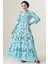 Kadın BDART Düğmeli Yaka ile Çiçekli Maxi Elbise Blue 3
