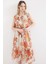 Kadın BDART Çiçek Desenli Midi Elbise ile Kemer Red 1