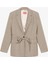 Kuşaklı Tek Düğmeli Oversize Blazer Ceket Vizon 2