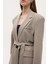 Kuşaklı Tek Düğmeli Oversize Blazer Ceket Vizon 4