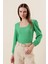 Kadın BDART Dokulu Kare Yaka Uzun Kollu Bluz Green 3