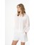 Dokulu Cepli Oversize Basic Gömlek Ekru 4