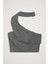 Boyun Detaylı Crop Bluz Koyu Gri 2