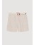 Örgü Kemerli İnce Çizgili Keten Mini Şort Naturel 2