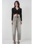 Kadın BDART Drapeli V Yaka Dikişli Crop Top Siyah 2