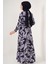 Kadın BDART Düğmeli Yaka ile Çiçekli Maxi Elbise Black 5